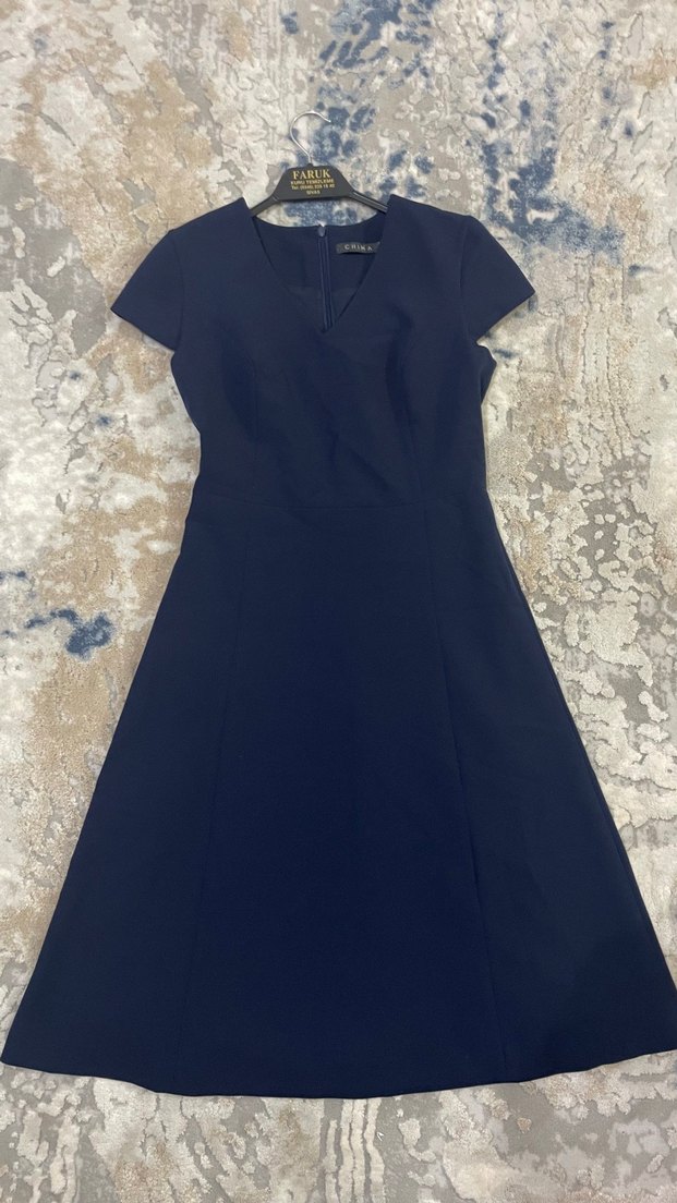 Lacivert kumaş elbise - Görsel 2