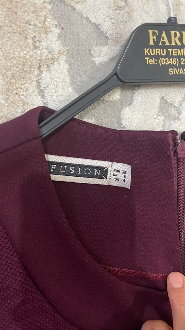 Bordo Midi Klasik Elbise Fiyonk Detaylı - Görsel 2