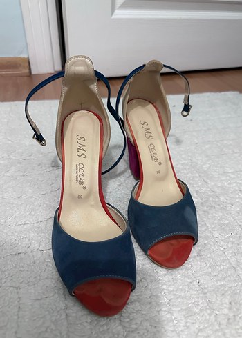 Renkli Süet Topuklu Kadın Ayakkabı - Görsel 2