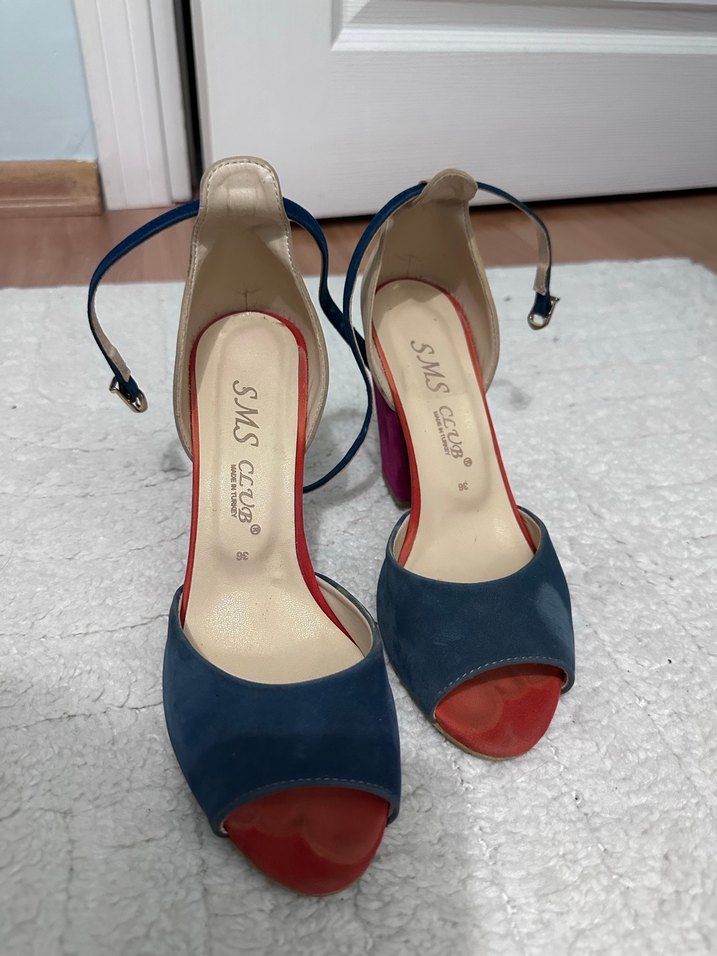 Renkli Süet Topuklu Kadın Ayakkabı - Görsel 2