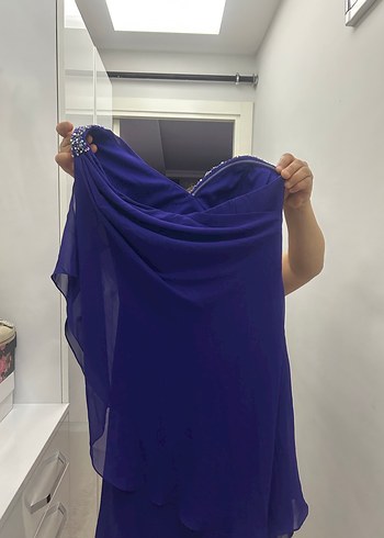 Parlak Mor Drapeli Straplez Midi Elbise - Görsel 4