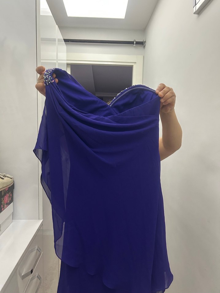 Parlak Mor Drapeli Straplez Midi Elbise - Görsel 4