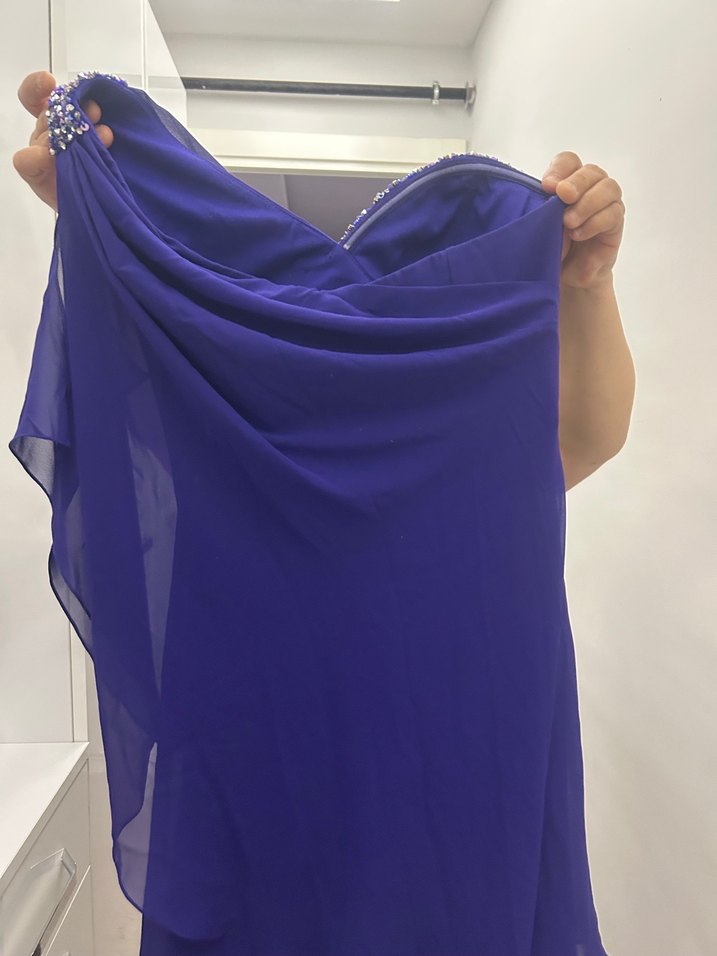 Parlak Mor Drapeli Straplez Midi Elbise - Görsel 3