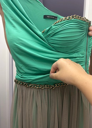 Yeşil Drapeli Uzun Abiye Elbise - Görsel 4
