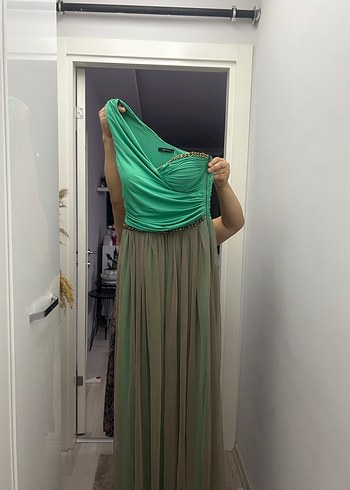 Yeşil Drapeli Uzun Abiye Elbise - Görsel 2