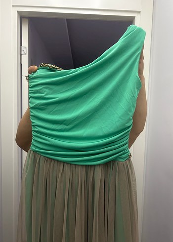 Yeşil Drapeli Uzun Abiye Elbise - Görsel 10