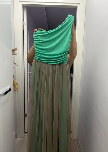 Yeşil Drapeli Uzun Abiye Elbise - Görsel 9