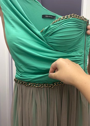 Yeşil Drapeli Uzun Abiye Elbise - Görsel 5