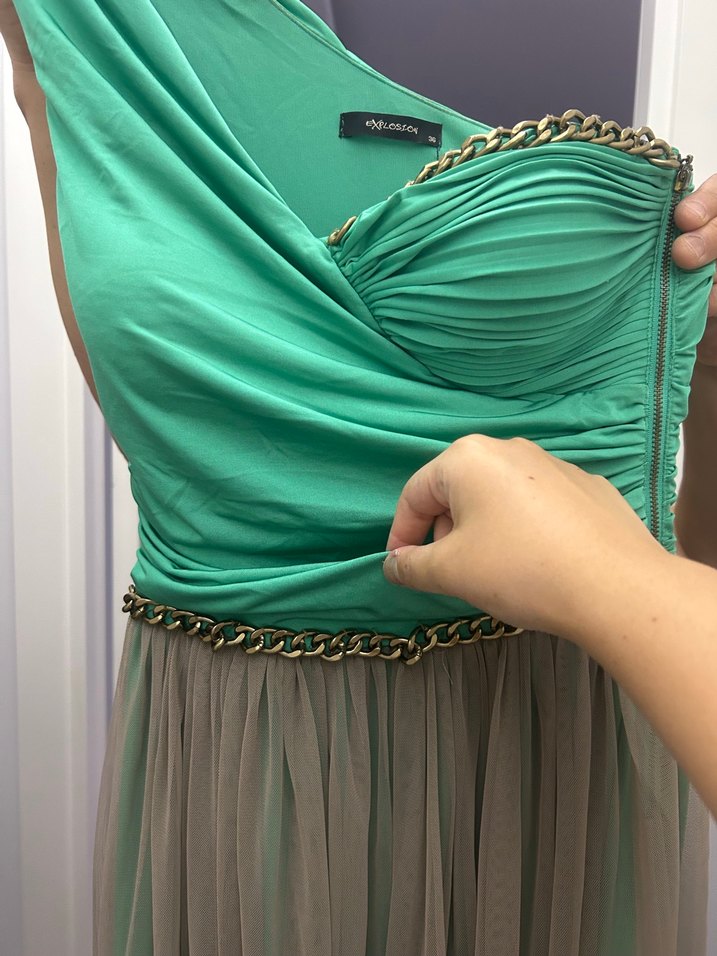 Yeşil Drapeli Uzun Abiye Elbise - Görsel 4