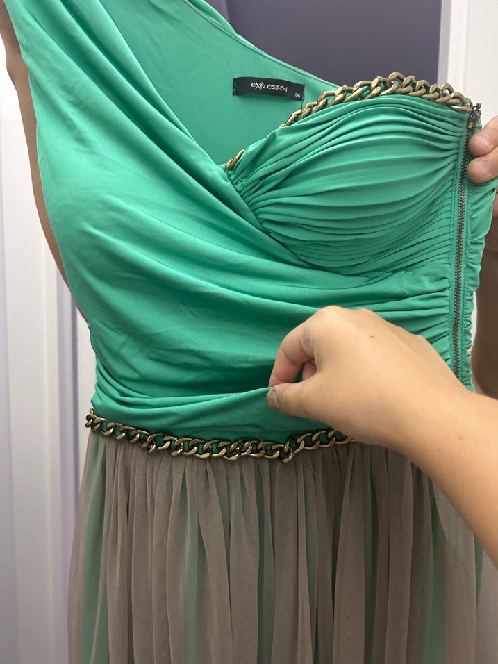 Yeşil Drapeli Uzun Abiye Elbise - Görsel 5