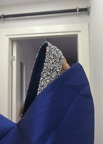 Explosion Lacivert Drapeli Straplez Midi Abiye Elbise - Görsel 5