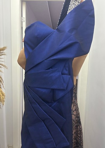 Explosion Lacivert Drapeli Straplez Midi Abiye Elbise - Görsel 4