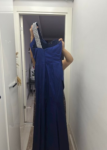 Explosion Lacivert Drapeli Straplez Midi Abiye Elbise - Görsel 6