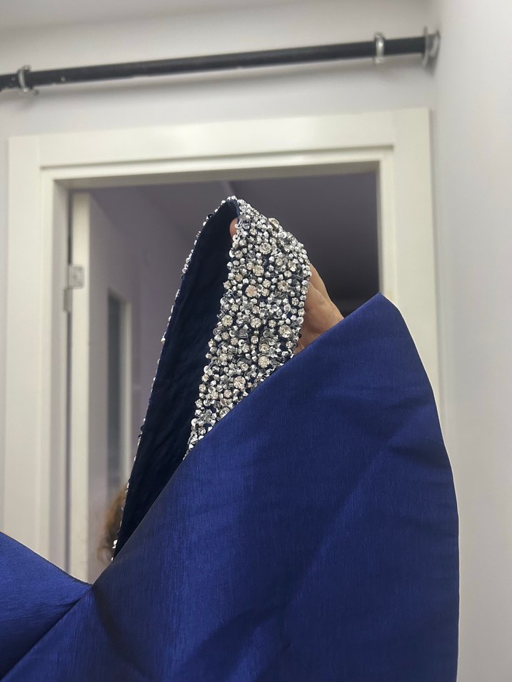 Explosion Lacivert Drapeli Straplez Midi Abiye Elbise - Görsel 5