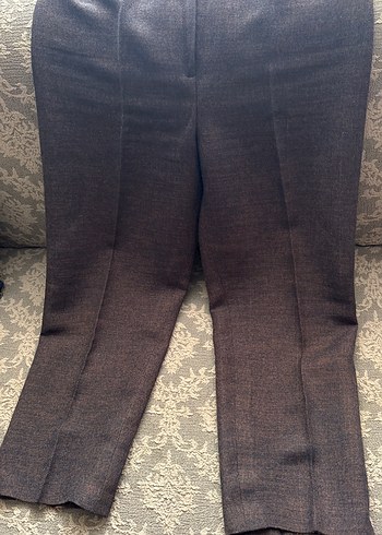 Kadın Gri-Kahverengi Pilili Kumaş Pantolon - Görsel 2