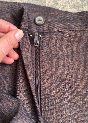 Kadın Gri-Kahverengi Pilili Kumaş Pantolon - Görsel 5