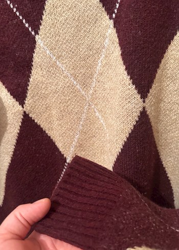 Bordo Bohem Gevşek Örgü Kadın Kazak - Görsel 3