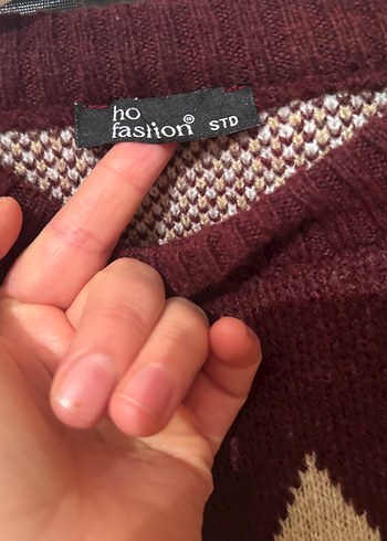 Bordo Bohem Gevşek Örgü Kadın Kazak - Görsel 2