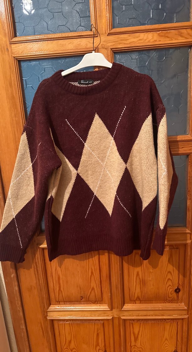 Bordo Bohem Gevşek Örgü Kadın Kazak - Görsel 4