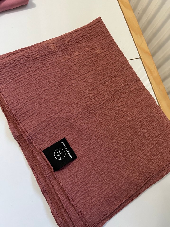 Bordo Pileli Keten Kadın Şal - Görsel 2