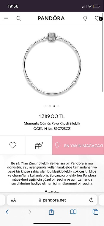 ORİJİNAL Pandora Moments Pave Klipsli Bileklik