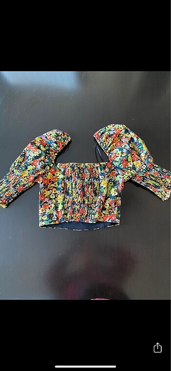 Pull and Bear Pull&bear balon kol çiçekli crop