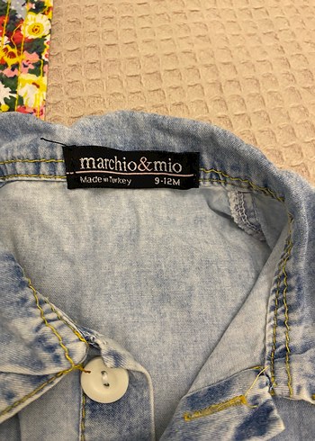 9-12 Ay Beden Erkek Çocuk Mavi Denim Kısa Kollu Tulum