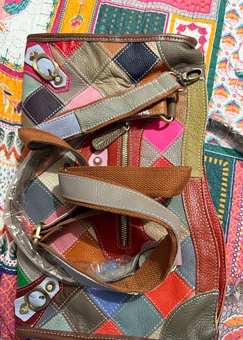 Renkli Deri Bohem Kadın Çantası - Görsel 5