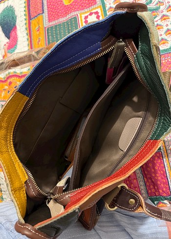 Renkli Deri Bohem Kadın Çantası - Görsel 4