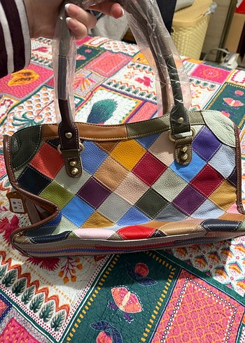 Renkli Deri Bohem Kadın Çantası - Görsel 3