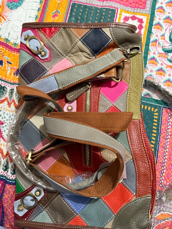 Renkli Deri Bohem Kadın Çantası - Görsel 5