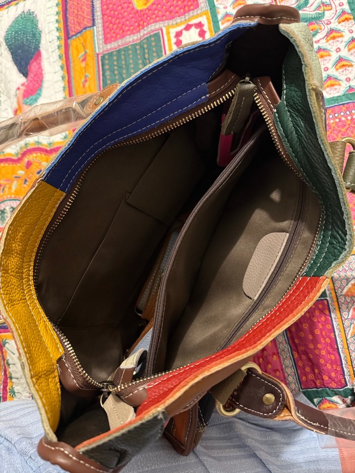 Renkli Deri Bohem Kadın Çantası - Görsel 4