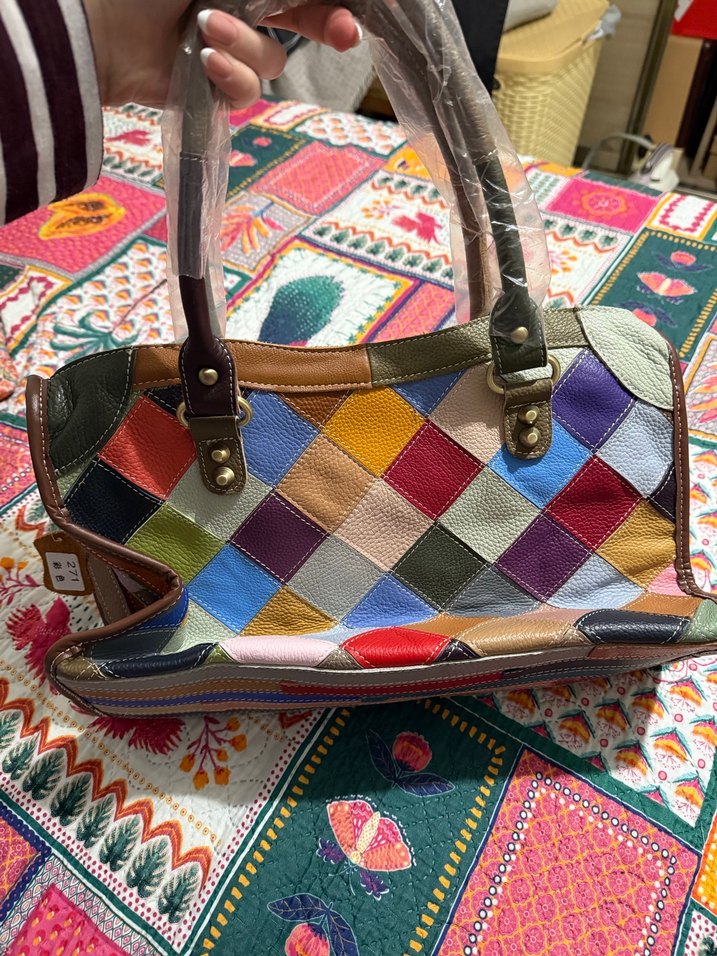 Renkli Deri Bohem Kadın Çantası - Görsel 3