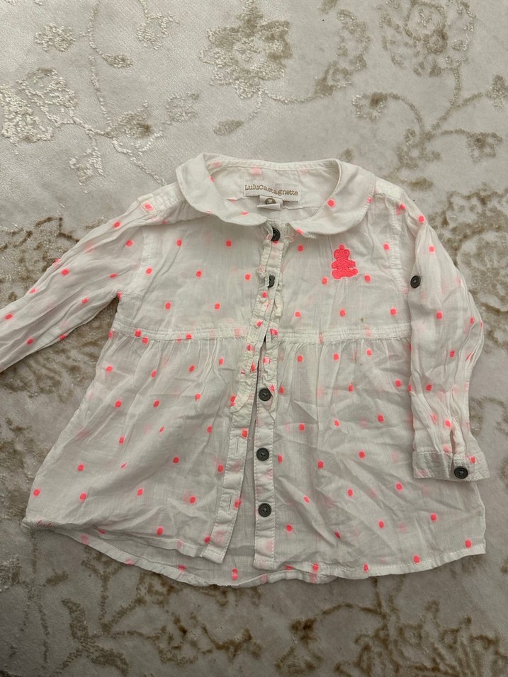 Kız Çocuk Uzun Kollu Beyaz Düğmeli Gömlek - Görsel 3