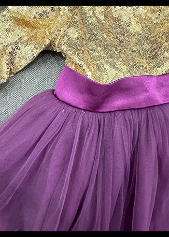 Kız Çocuk Mor Dantel Detaylı Abiye Elbise - Görsel 3