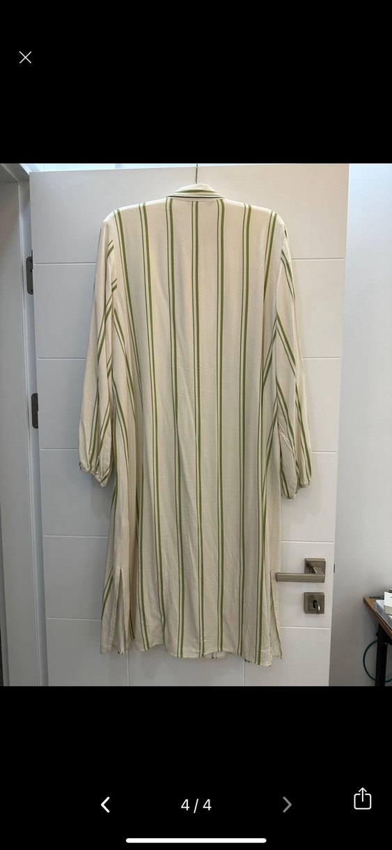 Bej Çizgili Uzun viskon Gömlek - Görsel 3