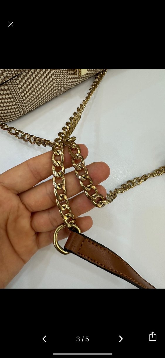 Zincir Detaylı Bej Yılan Desenli Kadın Çanta - Görsel 2