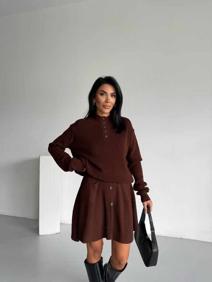 Kahverengi  Mini Triko Elbise - Görsel 3