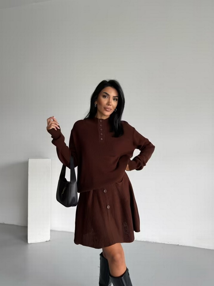 Kahverengi  Mini Triko Elbise - Görsel 2