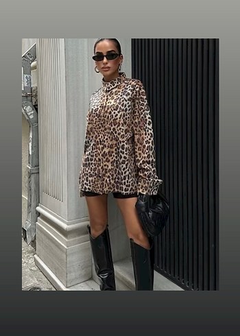 Kahverengi Leopar Desenli gomlek - Görsel 3