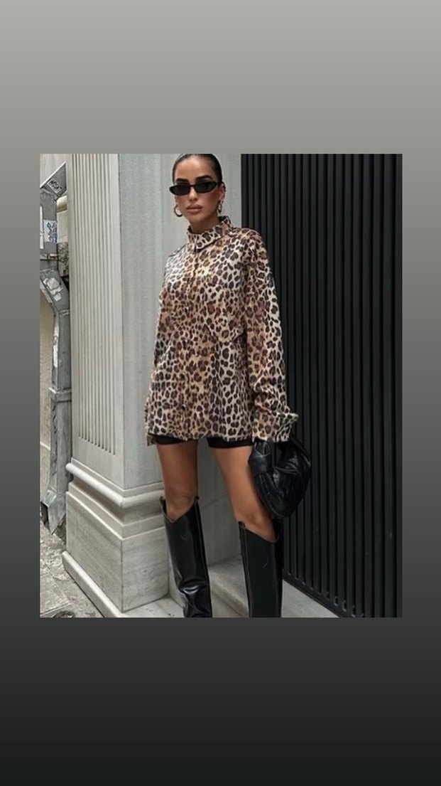 Kahverengi Leopar Desenli gomlek - Görsel 3