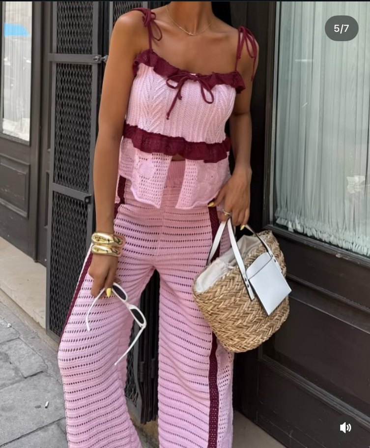 Dantel Detaylı Pembe Örme Kadın Pantolon - Görsel 4