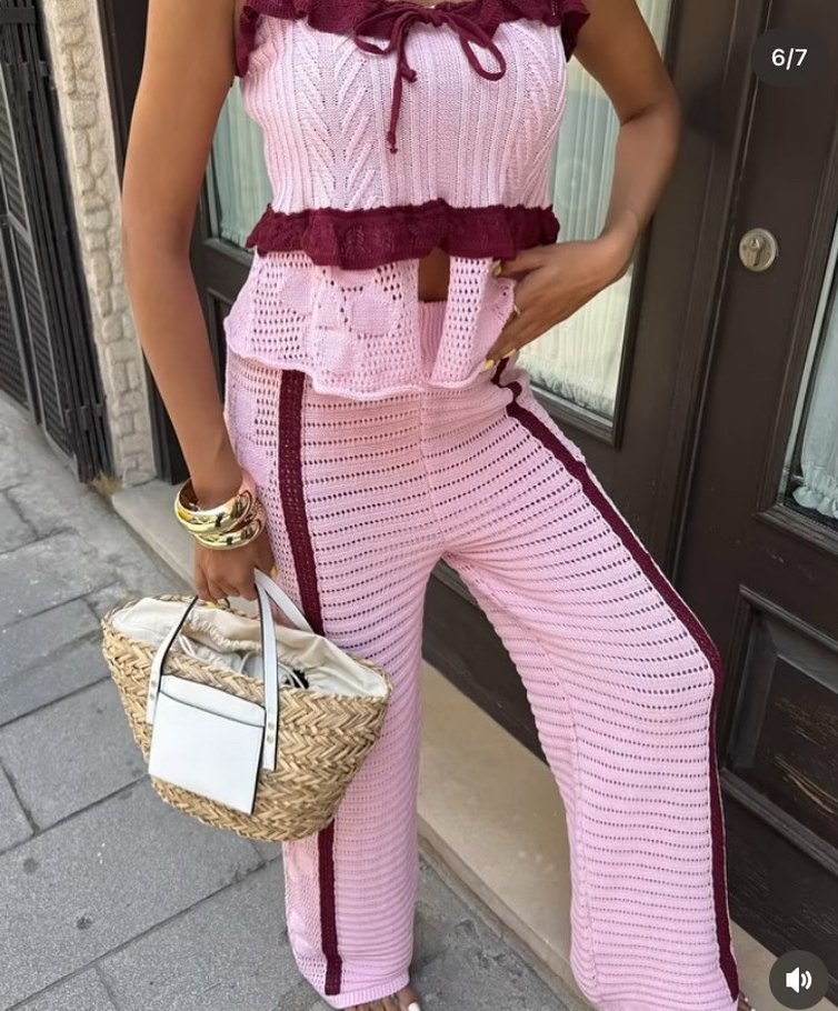 Dantel Detaylı Pembe Örme Kadın Pantolon - Görsel 3