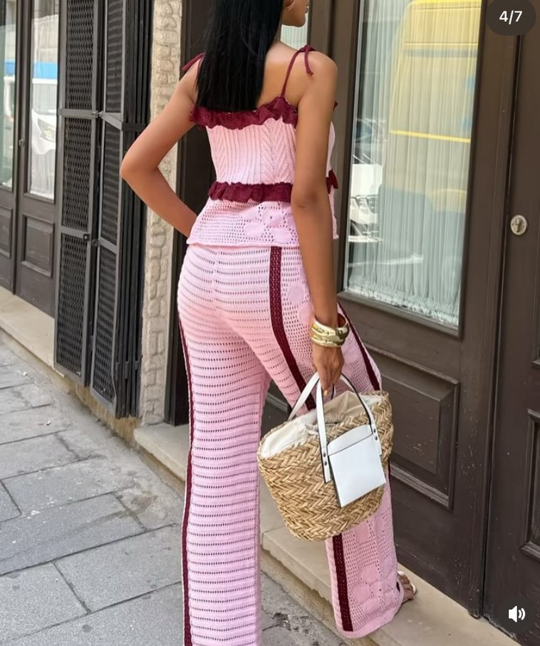 Dantel Detaylı Pembe Örme Kadın Pantolon - Görsel 5