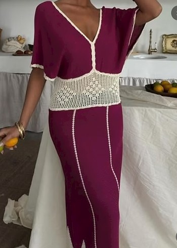 Bordo Dantel Detaylı Bohem Uzun Elbise - Görsel 3