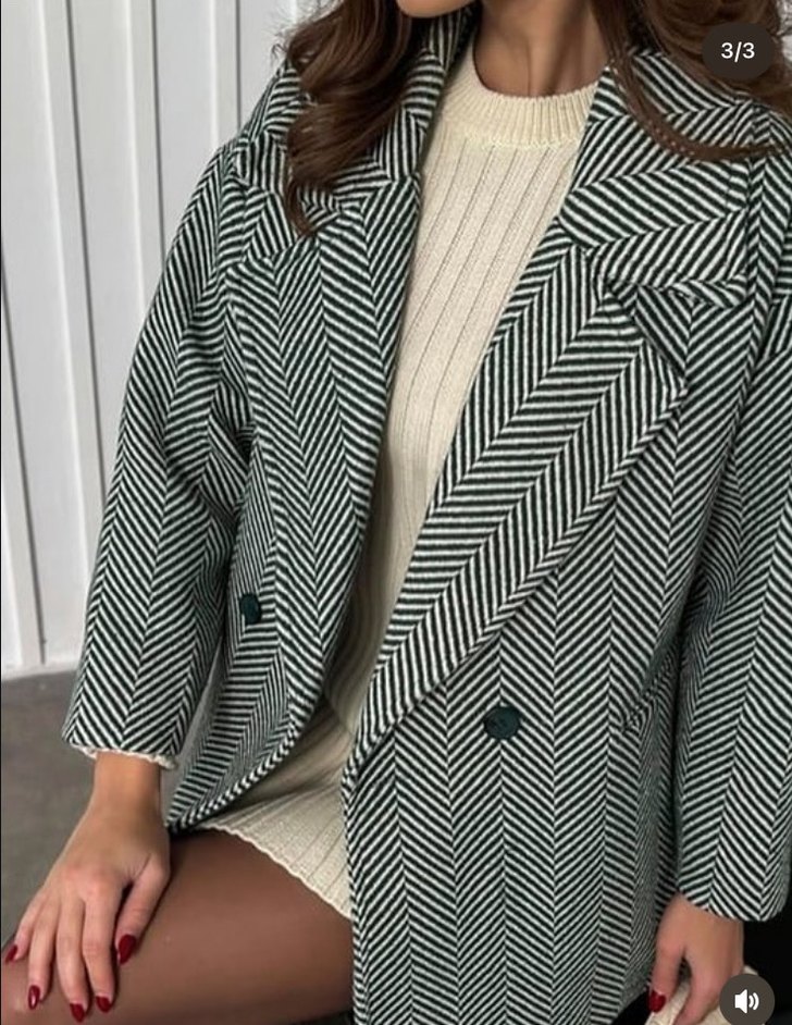 Çift Düğmeli Balıksırtı Desenli Kaban - Görsel 2