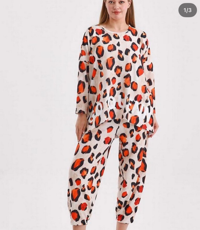 Beyaz Leopar Desenli Kadın Pijama Takımı - Görsel 2