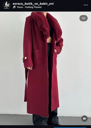 Bordo Uzun Kürklü Kadın Kaban - Görsel 3