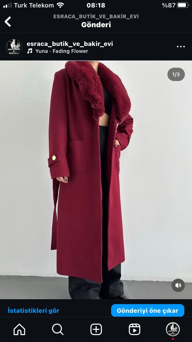 Bordo Uzun Kürklü Kadın Kaban - Görsel 3