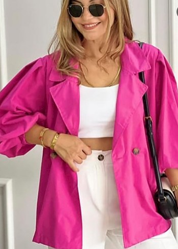 Pembe Mini Düğmeli Kadın Trençkot - Görsel 2
